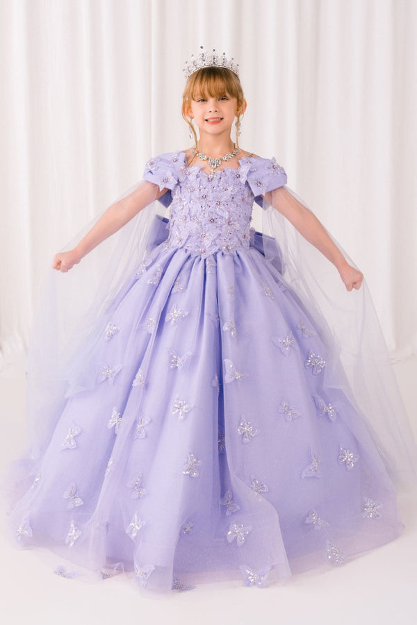 Princess Butterfly Ball Gown for Girls – Sparkling Tulle Off-Shoulder Dress with Sheer Sleeves 2-16