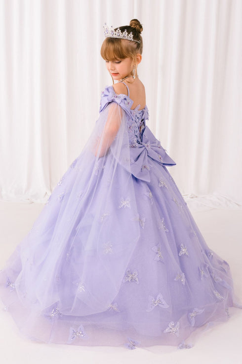 Princess Butterfly Ball Gown for Girls – Sparkling Tulle Off-Shoulder Dress with Sheer Sleeves 2-16