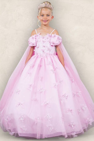 Princess Butterfly Ball Gown for Girls – Sparkling Tulle Off-Shoulder Dress with Sheer Sleeves 2-16
