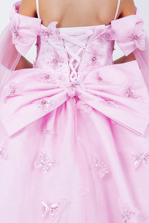 Princess Butterfly Ball Gown for Girls – Sparkling Tulle Off-Shoulder Dress with Sheer Sleeves 2-16