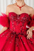 Womens Quinceañera Ball Gown with Beaded Corset, Off-Shoulder Tulle Sleeves & Glitter Skirt 4/XS-16/3X