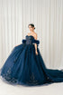 Womens Quinceañera Ball Gown with Beaded Corset, Off-Shoulder Tulle Sleeves & Glitter Skirt 4/XS-16/3X
