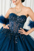 Womens Quinceañera Ball Gown with Beaded Corset, Off-Shoulder Tulle Sleeves & Glitter Skirt 4/XS-16/3X