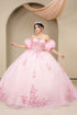 Womens Quinceañera Ball Gown with Beaded Corset, Off-Shoulder Tulle Sleeves & Glitter Skirt 4/XS-16/3X