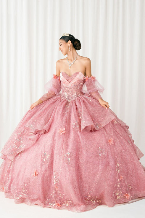 Enchanted Rose Princess Ball Gown – Crystal Embellished Quinceañera Dress 4/XS-16/3X