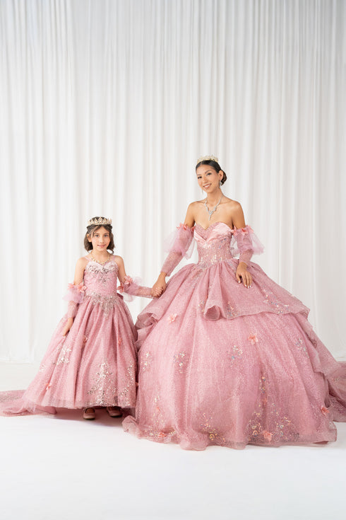 Enchanted Rose Princess Ball Gown – Crystal Embellished Quinceañera Dress 4/XS-16/3X