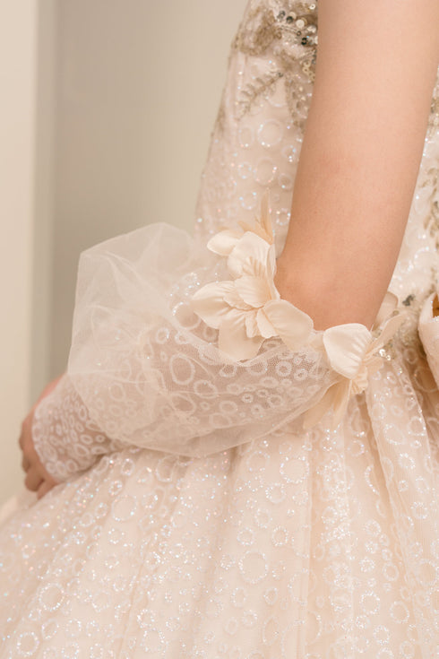 Girls Princess Ball Gown for Girls – Sparkle Flower Appliqué Formal Dress 2-16