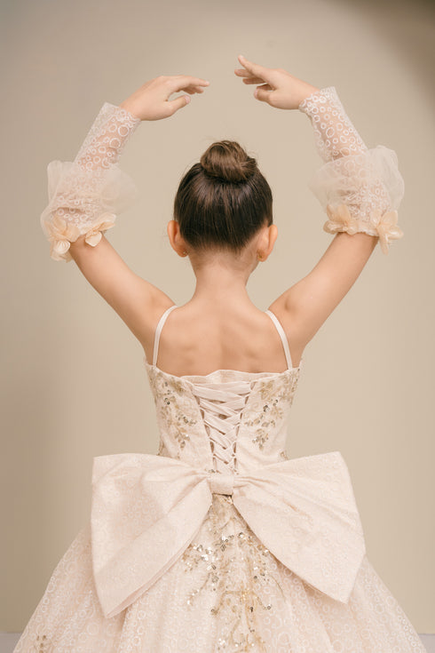 Girls Princess Ball Gown for Girls – Sparkle Flower Appliqué Formal Dress 2-16