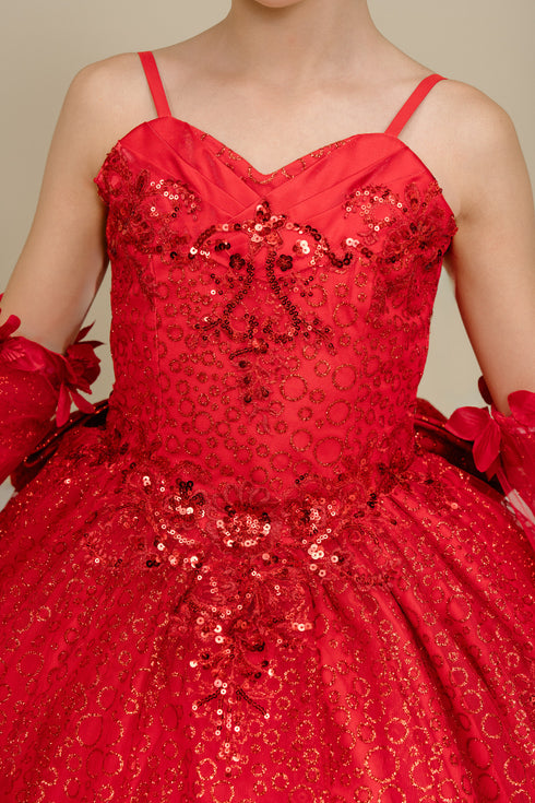 Girls Princess Ball Gown for Girls – Sparkle Flower Appliqué Formal Dress 2-16