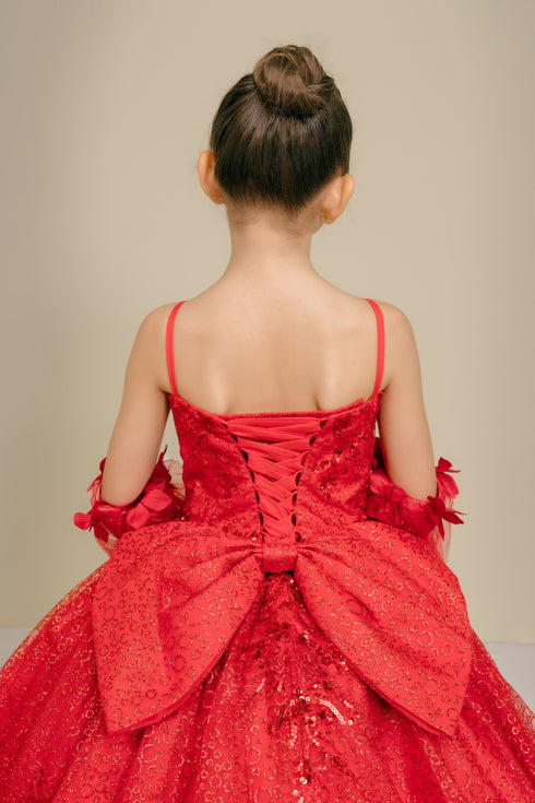 Girls Princess Ball Gown for Girls – Sparkle Flower Appliqué Formal Dress 2-16