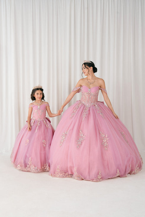 Girls Quinceañera & Flower Girl Ball Gown – Lace Appliqué Tulle Princess Dress 2-16
