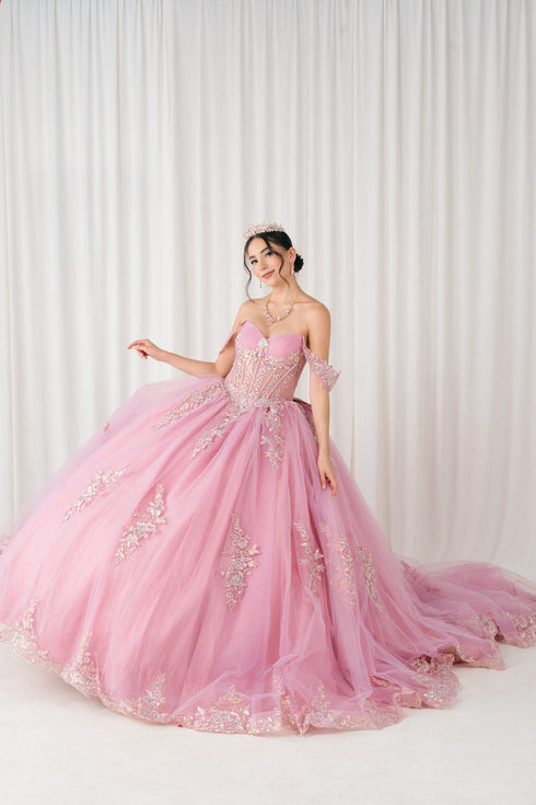 Womens Regal Quinceañera Ball Gown with Beaded Corset & Tulle Skirt 4/XS-16/3X