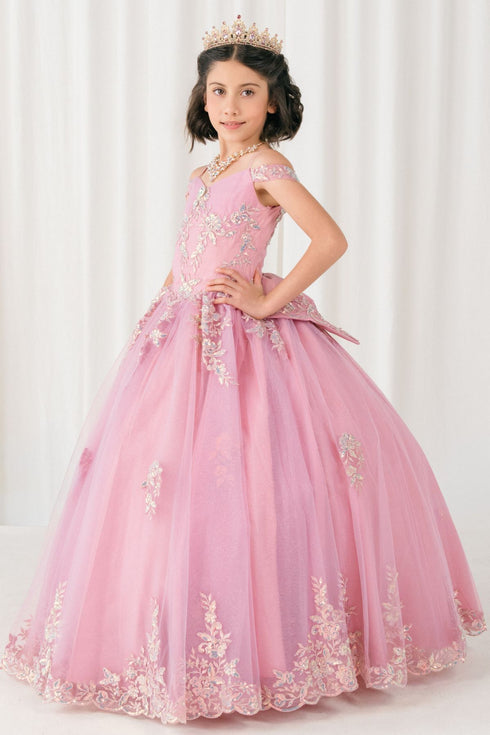 Girls Quinceañera & Flower Girl Ball Gown – Lace Appliqué Tulle Princess Dress 2-16