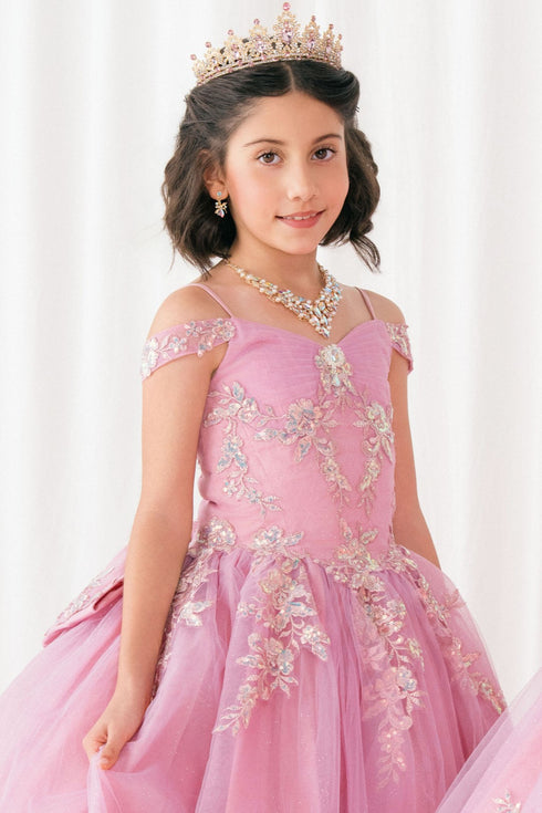 Girls Quinceañera & Flower Girl Ball Gown – Lace Appliqué Tulle Princess Dress 2-16