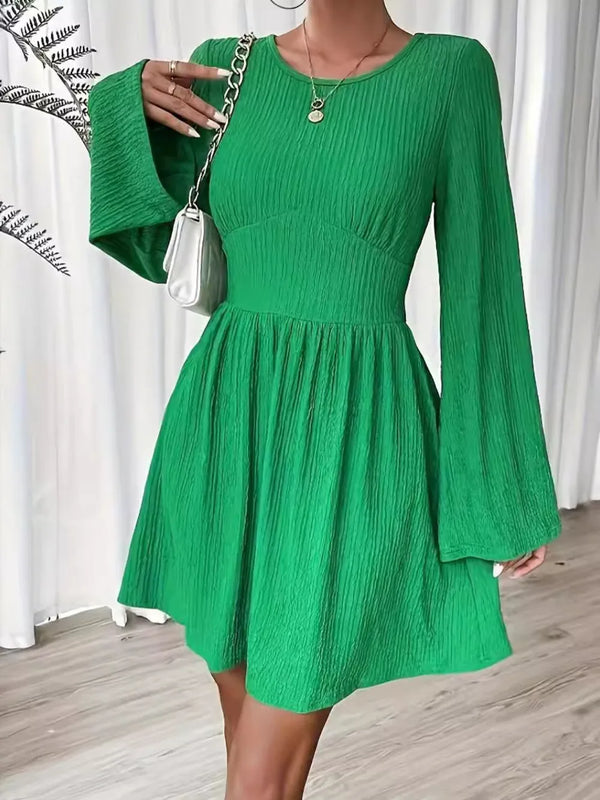 round-neck-flare-sleeve-mini-dress-Sophia's Style-1