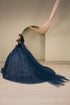 Womens Navy Blue Beaded Corset Quinceañera Ball Gown with Cape & Gloves 4/XS-16/3X