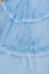 Womens Blue Beaded Off-Shoulder Quinceañera Ball Gown with Train 4/XS-16/3X