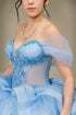 Womens Blue Beaded Off-Shoulder Quinceañera Ball Gown with Train 4/XS-16/3X