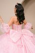 Women's Pink 3D Floral Sequin Off-Shoulder Quinceañera Ball Gown 4/XS-16/3X