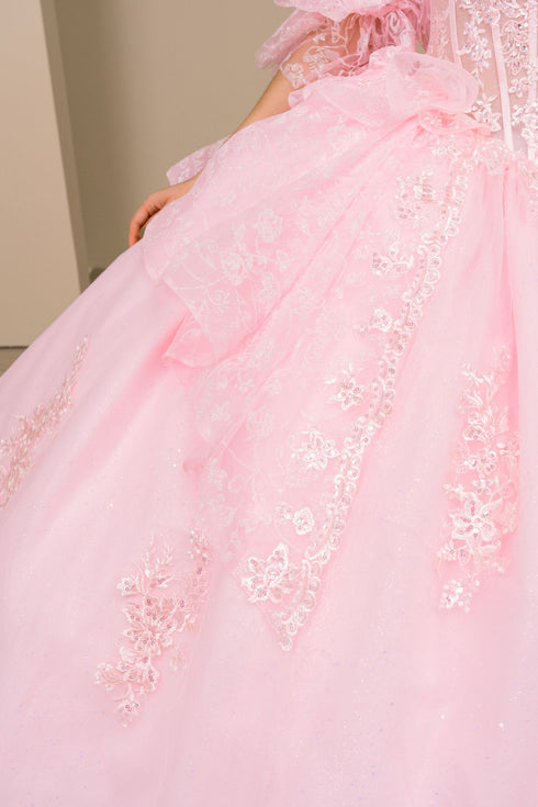 Women's Pink 3D Floral Sequin Off-Shoulder Quinceañera Ball Gown 4/XS-16/3X