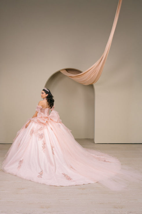 Women's Blush Pink Beaded Off-Shoulder Quinceañera Ball Gown 4/XS-16/3X