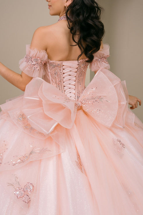 Women's Blush Pink Beaded Off-Shoulder Quinceañera Ball Gown 4/XS-16/3X