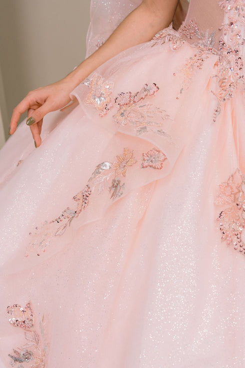 Women's Blush Pink Beaded Off-Shoulder Quinceañera Ball Gown 4/XS-16/3X