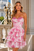 Womens Floral Print Strapless Corset Ruffle Short Dress XS/4-3XL/16