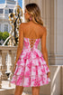 Womens Floral Print Strapless Corset Ruffle Short Dress XS/4-3XL/16