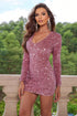 sequin-v-neck-long-sleeve-mini-dress Sophia's Trends - Sophia's Style-Dusty Pink-M