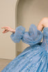Womens Dusty Blue Beaded Quinceañera Ball Gown with Puff Sleeves 4/XS-16/3X