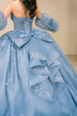 Womens Dusty Blue Beaded Quinceañera Ball Gown with Puff Sleeves 4/XS-16/3X