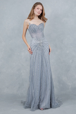 Womens Strapless Crystal Mermaid Gown – Red Carpet Beaded Corset Prom & Formal Dress XXS2-2XL14