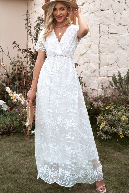 embroidered-short-sleeve-surplice-neck-maxi-dress Sophia's Trends - Sophia's Style-White-XL