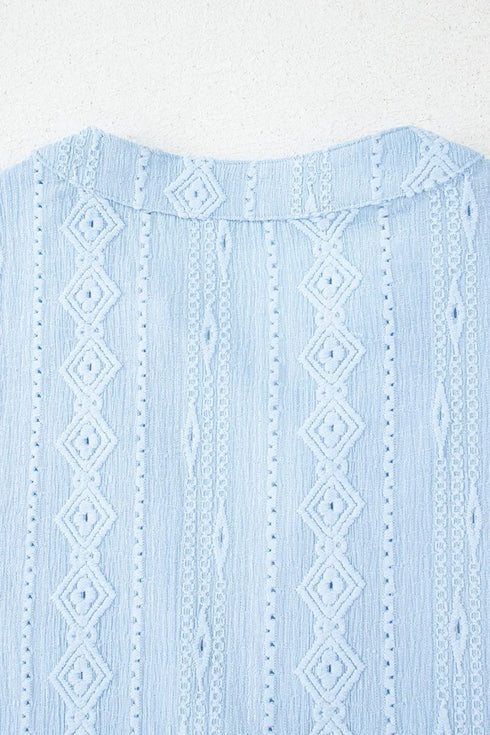 jacquard-texture-flared-short-sleeve-notched-neck-mini-dress OhSoStyled - Sophia's Style in -9