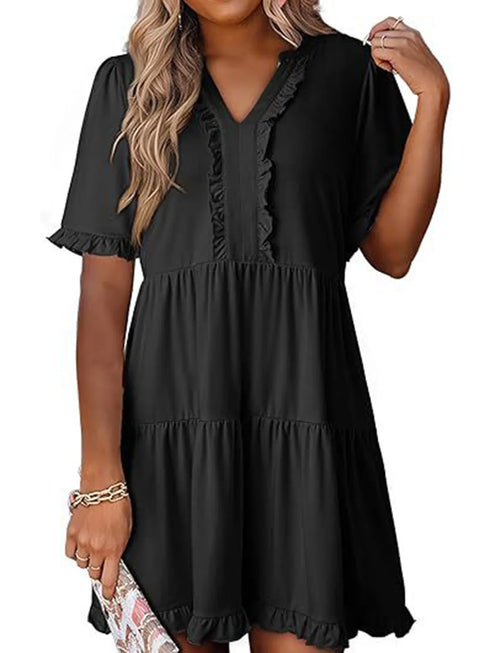 tiered-notched-short-sleeve-mini-dress OhSoStyled - Sophia's Style in Dark Green-4