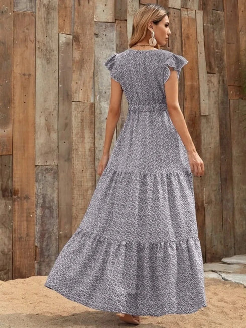 printed-v-neck-ruffled-cap-sleeve-maxi-dress OhSoStyled - Sophia's Style in Green-12