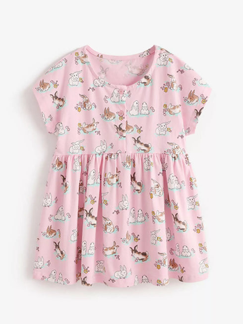 childrens-bunny-print-round-neck-casual-dress-ohso-kids-sophias-styleDresses-1