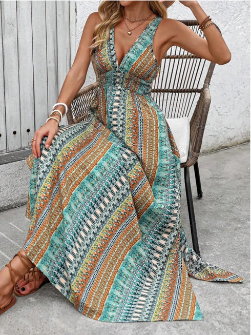 tied-back-printed-sleeveless-maxi-slit-dress OhSoStyled - Sophia's Style in Orange-Red-7