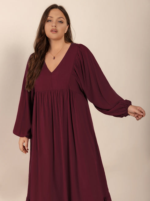plus-size-ruffled-hem-v-neck-balloon-sleeve-dress OhSoStyled - Sophia's Style-6