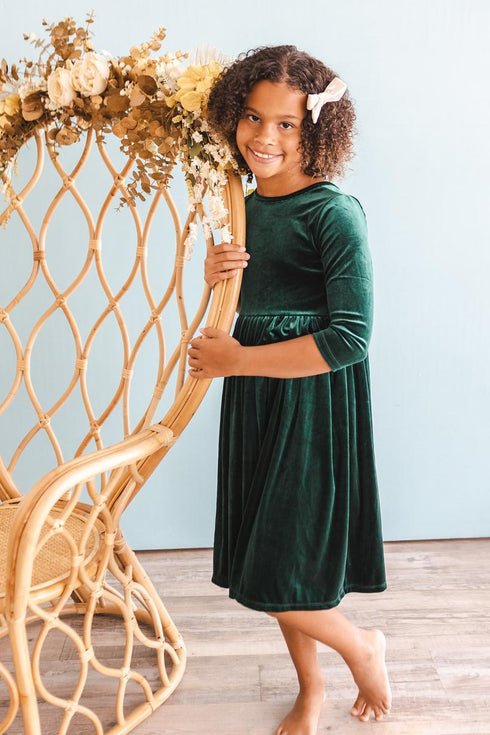 hunter-green-velvet-twirl-dress Mila &  Rose - Sophia's Style-Hunter Green Velvet Twirl Dress-6-12M--1