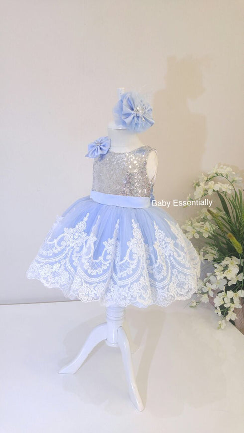 Alana Dress Silver & Blue