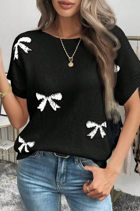 bow-pattern-knit-short-sleeve-sweater-Sophia's Style-14
