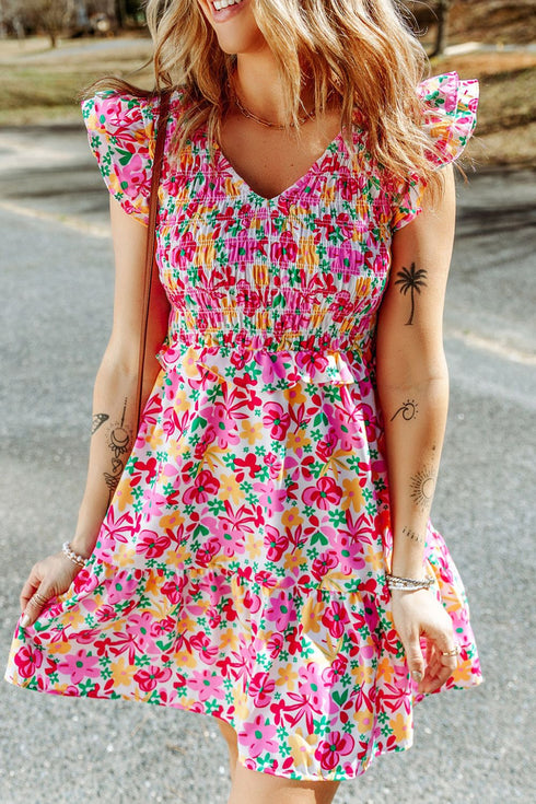 smocked-floral-v-neck-ruffled-cap-sleeve-dress OhSoStyled - Sophia's Style-2