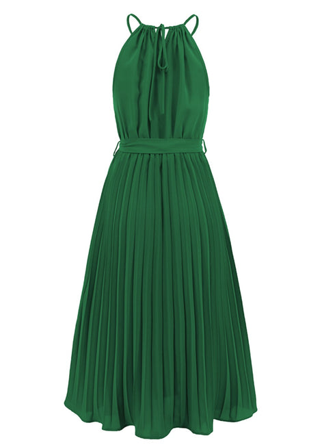 pleated-spaghetti-strap-tie-waist-midi-dress Sophia's Trends - Sophia's Style--