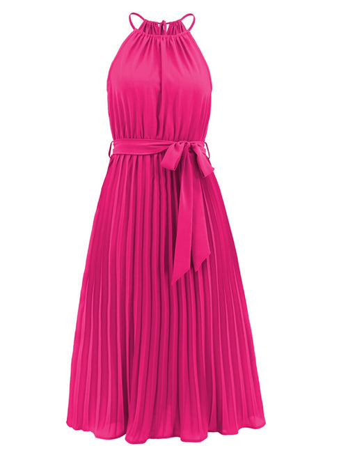 pleated-spaghetti-strap-tie-waist-midi-dress Sophia's Trends - Sophia's Style--