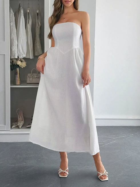 strapless-a-line-midi-dress-with-pockets-OhSoStyled-Sophia's-Style-5