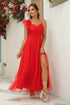 asymmetrical-ruched-slit-dress Sophia's Trends - Sophia's Style-Red-XS
