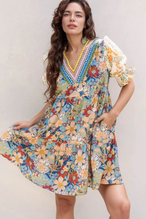 printed-notched-flounce-sleeve-mini-dress OhSoStyled at Sophia's Style-2