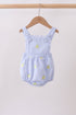 Blue stripe seersucker lemon embroidery ruffle bubble